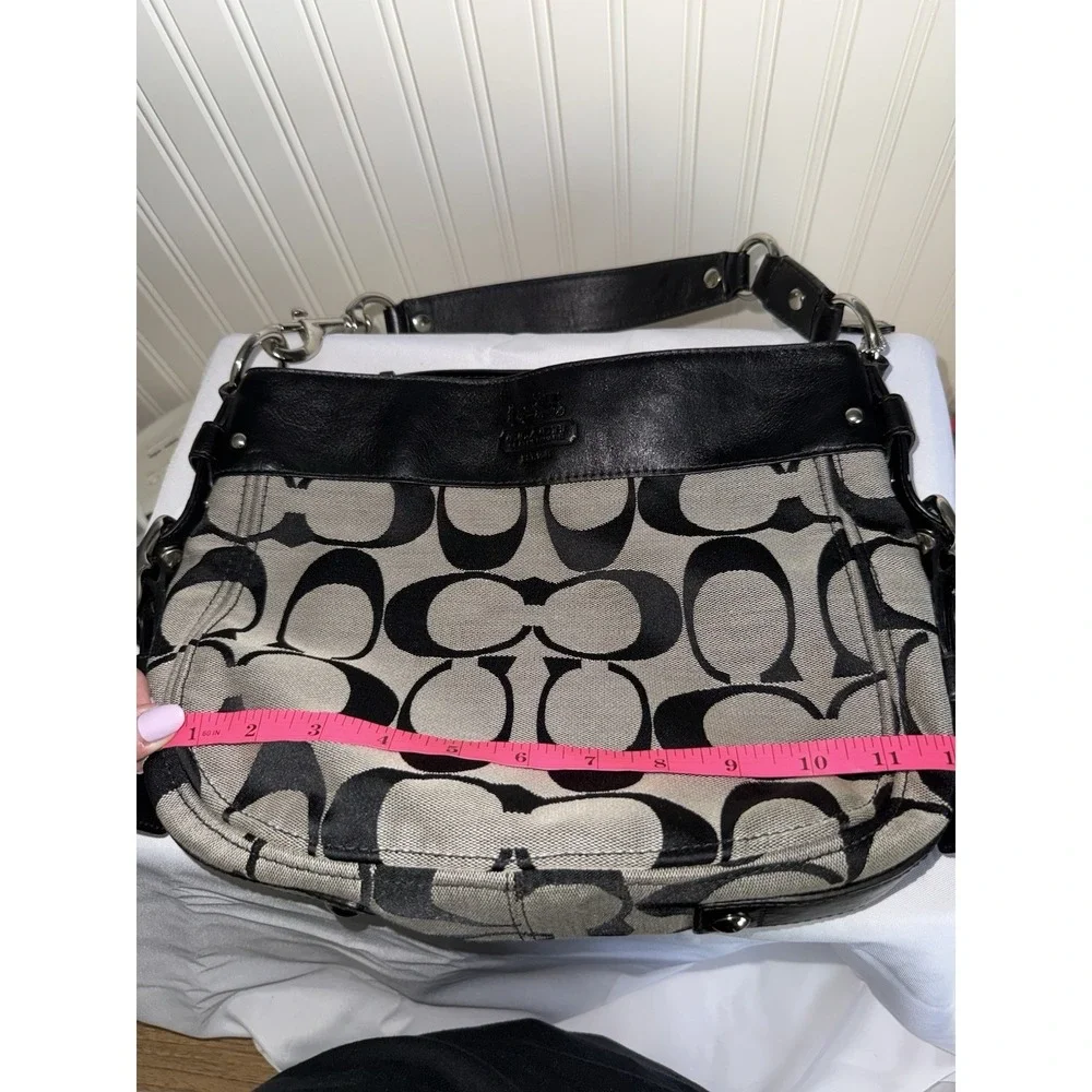 Coach Zoe Hobo Shoulder Bag Purse Black Signature C Canvas Handbag